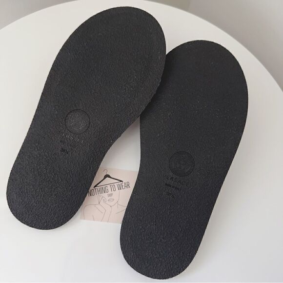 ⭕️ VERSACE Denim Slippers Sandals Blue Logo Women’s Designer 8.5 - Picture 3 of 9